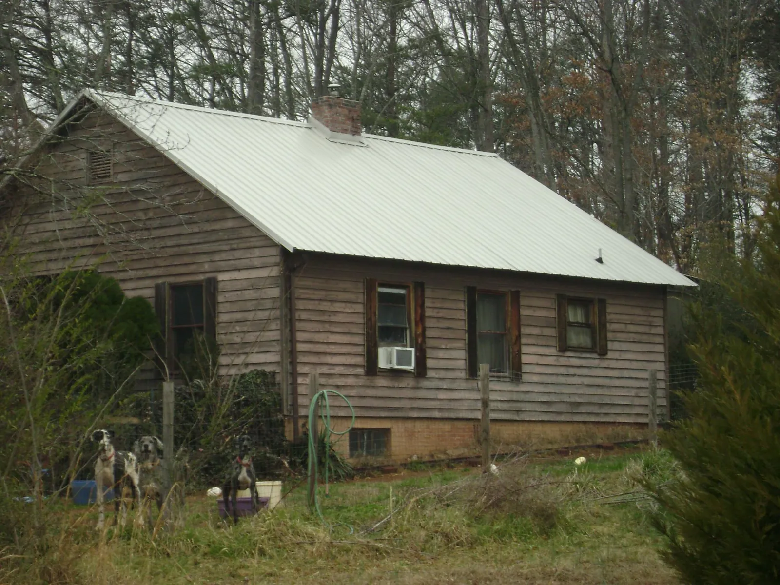 White metal roof on an old wood sided farmhouse, from a Asphalt Shingle Roof Repair job in Laredo